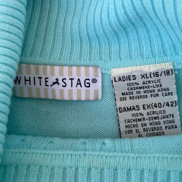 Vtg y2k light blue white stag mock neck sweater sz XL - Picture 6 of 6